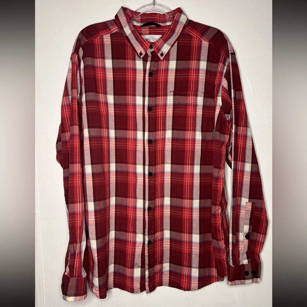 Men's Red Plaid Shirt Columbia Button Up